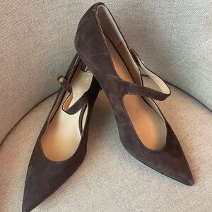 Ralph Lauren Lanette Pumps Mary Jane Brown Suede Leather 9.5 never worn fall